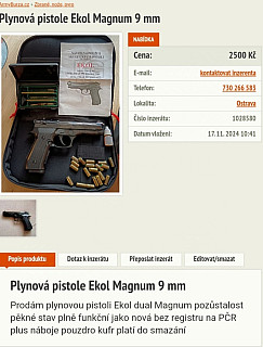 Plynová pistole Ekol Magnum 9 mm pozor podvod. 